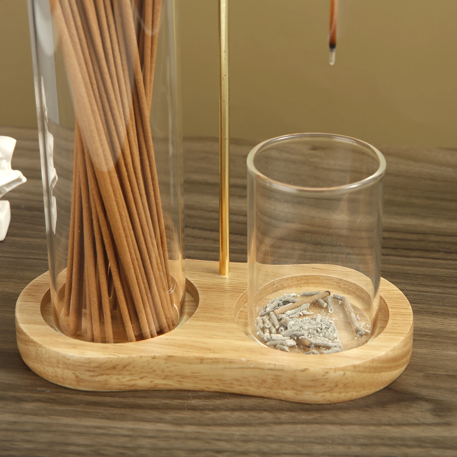 2 in 1 Incense Holder for Sticks Anti-Ash Flying Incense Burne with Removable Glass Ash Catcher and Incense Sticks Organizer