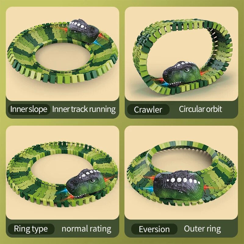 Trilha elétrica do dinossauro para crianças, carro do dinossauro, estrada da montanha, quebra-cabeça do trilho, brinquedo brincalhão, emit light, meninos, Natal, presente de aniversário