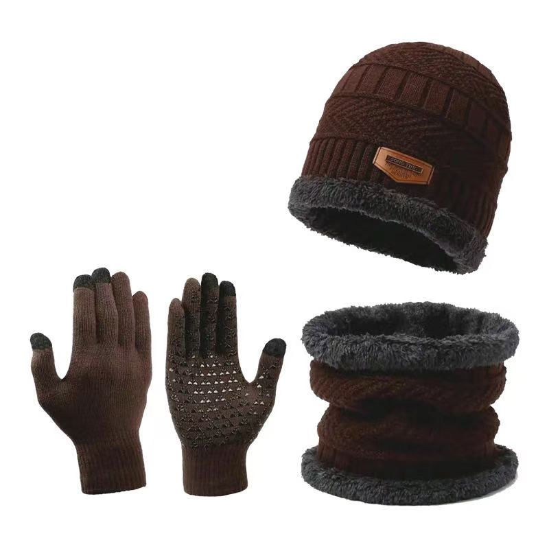 Chapéu à prova de vento masculino de três peças, cachecol de inverno ao ar livre, luvas, gola e conjunto de chapéu de malha quente de caxemira para necessidades de ciclismo