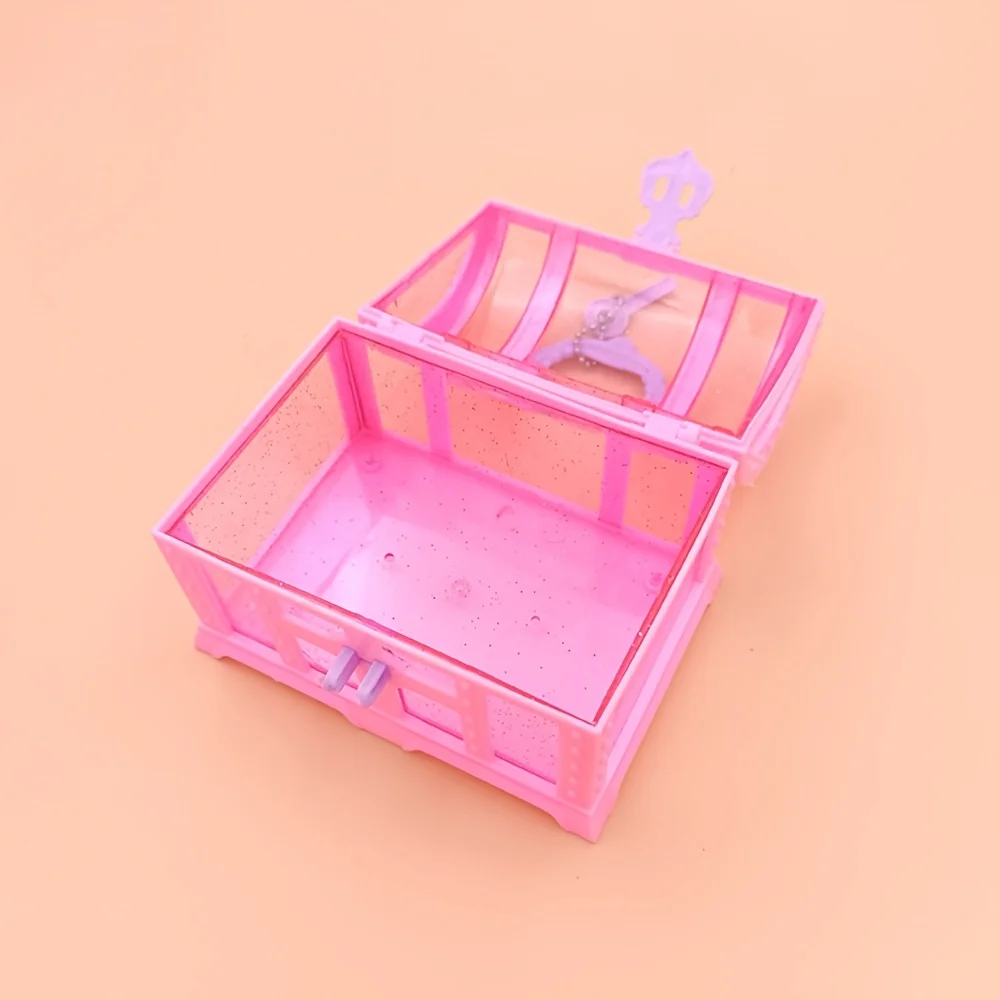1pc ピンク/パープルのかわいいメイクボックス、ロック付きプラスチックおもちゃ箱、宝箱ジュエリーケース、装飾飾りケース女の子ドレッシング