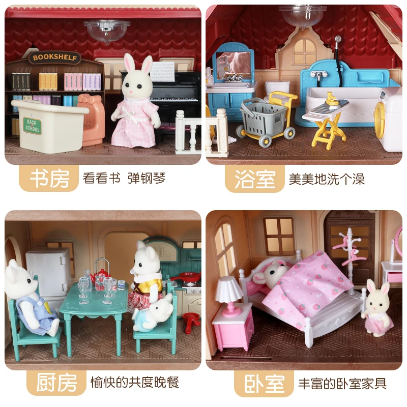 숲 동물 가족 1/12 인형 집 가구 침실 주방 욕실 세트 소형 시뮬레이션 인형 액세서리 DIY 장난감 소녀