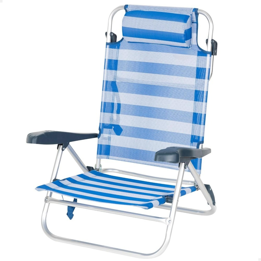 Pack de 2 sillas de playa plegables, respaldo reclinable de 7 posiciones, tumbona convertible, tamaño 47x49x82 cm, aluminio y textil