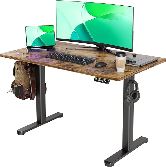 Electric Standing Desk, Adjustable Height Stand up Desk, 48x24 Inches Sit Stand Home Office Desk with Splice Board, Black Frame/