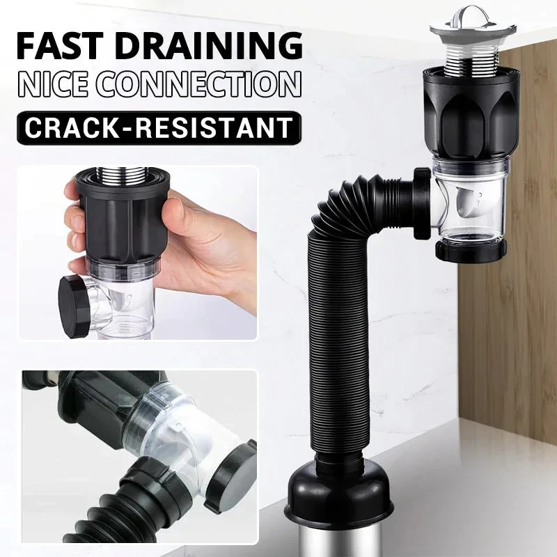 Conjunto de tubo de drenagem anti-odor flip top, dreno de pia de cozinha, filtro desodorizante retrátil, downspout flexível, banheiro, anti entupimento