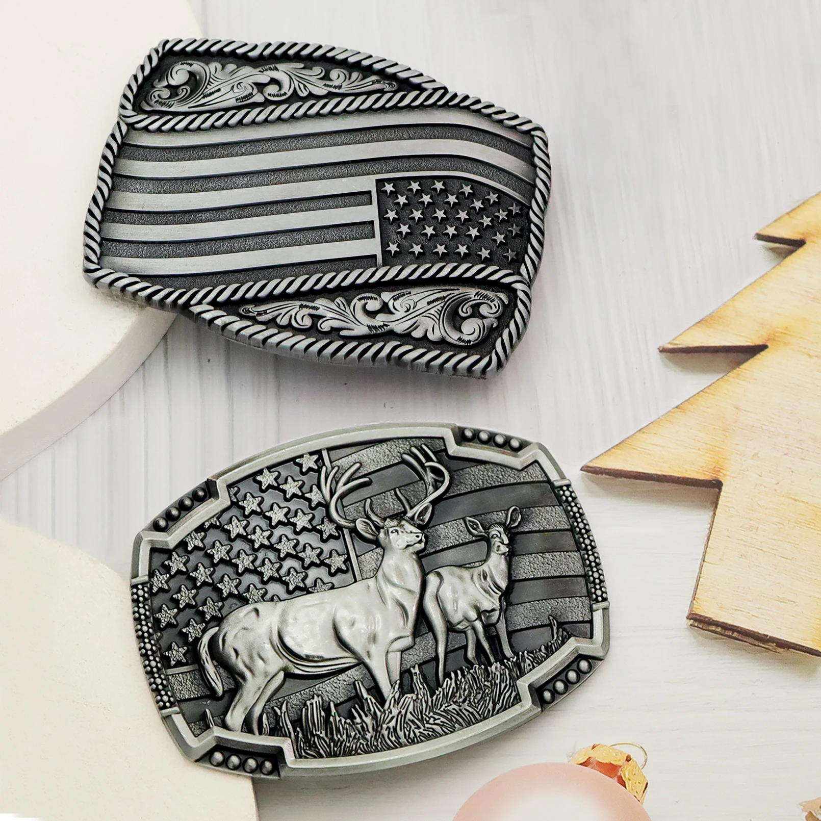 Vintage-Gürtelschnallen mit amerikanischer Flagge für Männer und Frauen, Western-Cowboy-Cowgirl, großer Rodeo-Hirsch, gravierte Gürtelschnalle, Neuheitszubehör