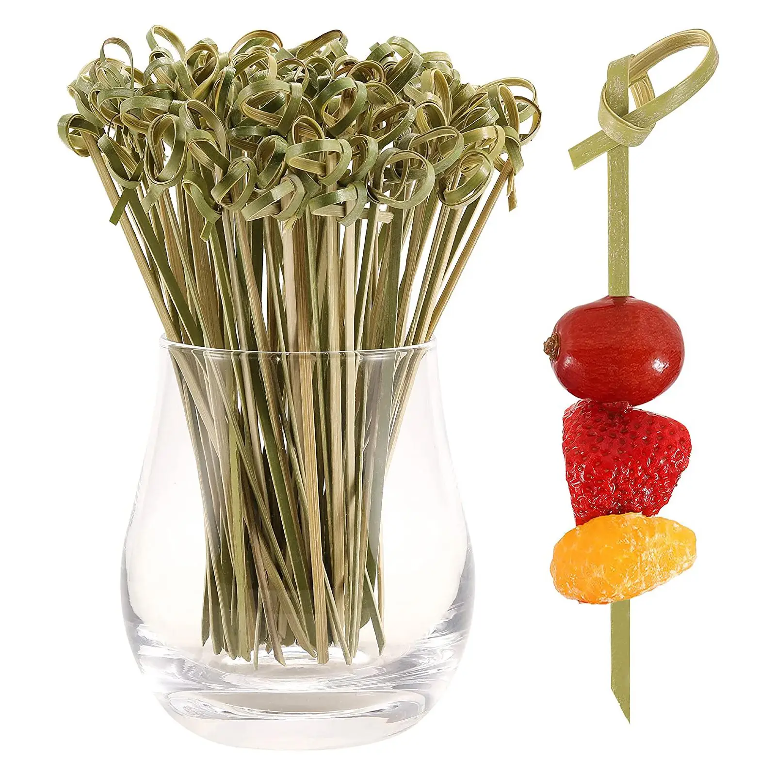 100pcs Disposable Bamboo Knot Skewers Cocktail Picks with Twisted Ends for Snacks Club Sandwiches Party Barbeque forks