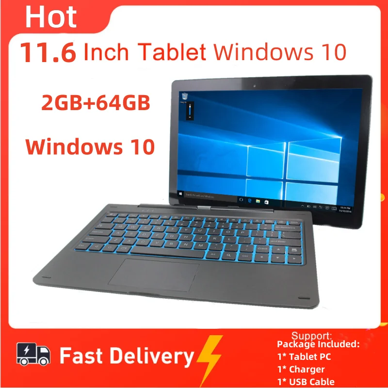 11.6 ''Windows 10 Tablet PC 2GBDDR + 64GB 2in1 Met Docking Toetsenbord Z3735G CPU 1366*768 IPS Scherm Quad Core G12 Dual Camera