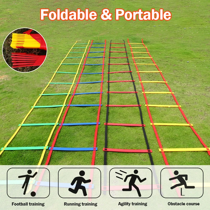 Agility บันไดสายรัดไนลอนฟุตบอลฟุตบอลความเร็วการฝึกอบรมบันไดอุปกรณ์กีฬาฟิตเนสวิ่ง Warm-Up บันไดการฝึกอบรมเครื่องมือ