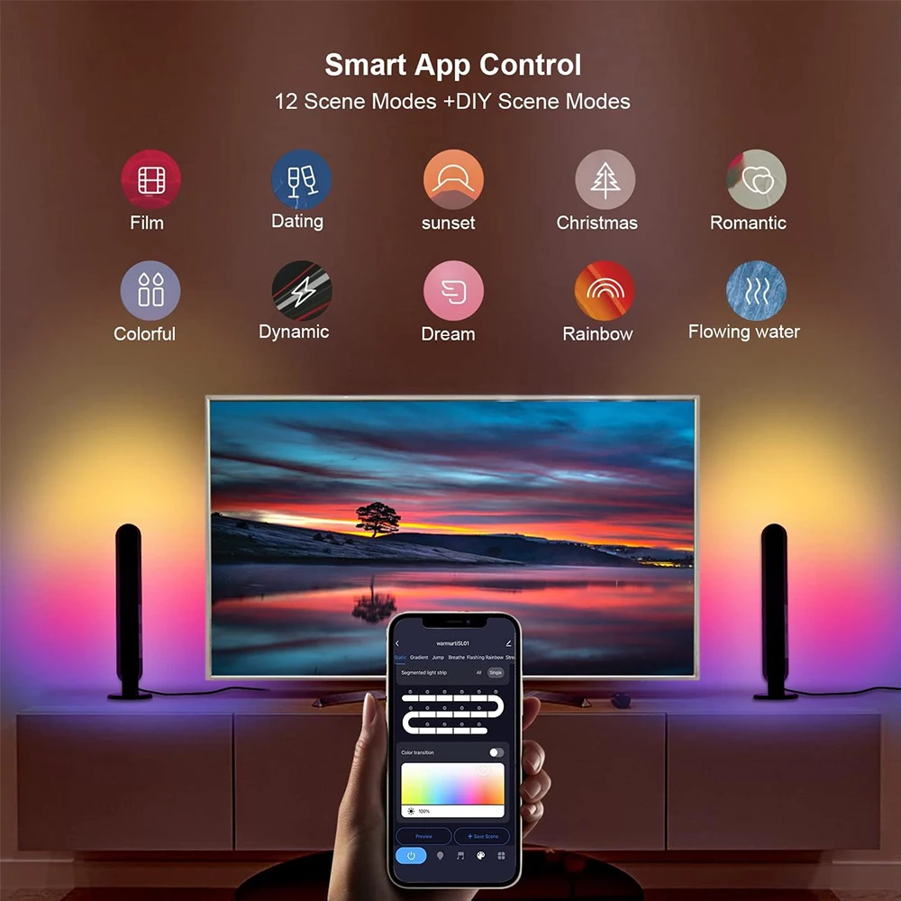 Striscia LED intelligente da 1/2 confezioni con telecomando per camera, giochi, TV e decorazioni per feste - Sincronizzazione con musica, lampada da scrivania RGB