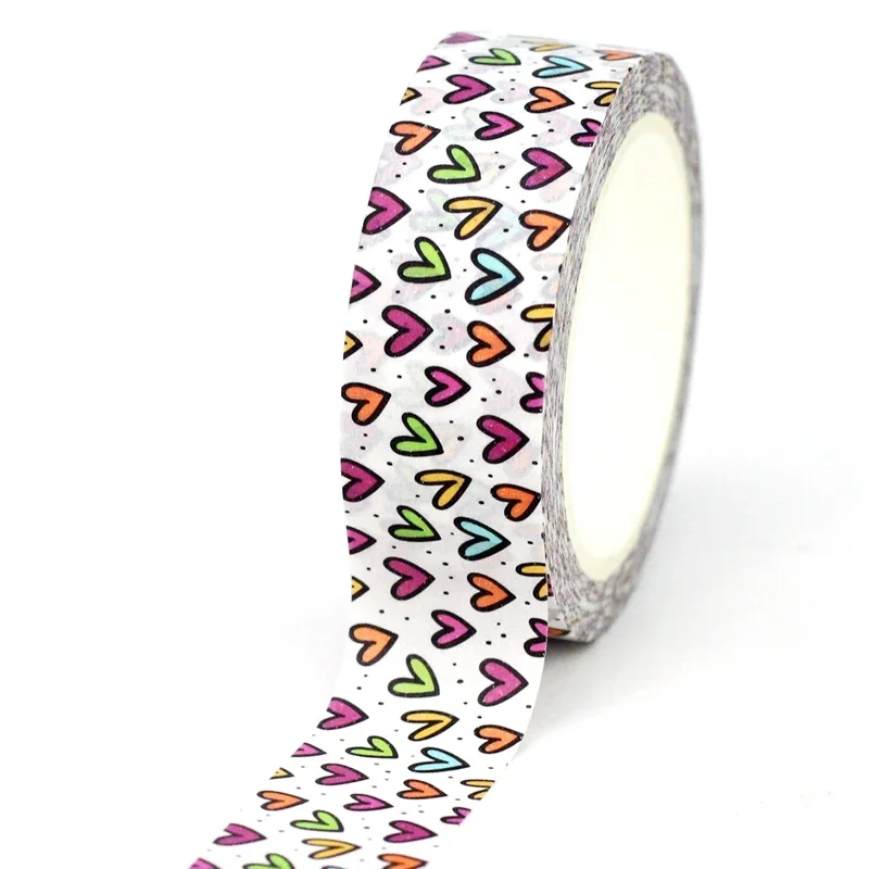 2025 nuevo 1 unidad de cinta Washi decorativa de corazones coloridos de 10M para álbum de recortes, cinta adhesiva para diario, papelería bonita
