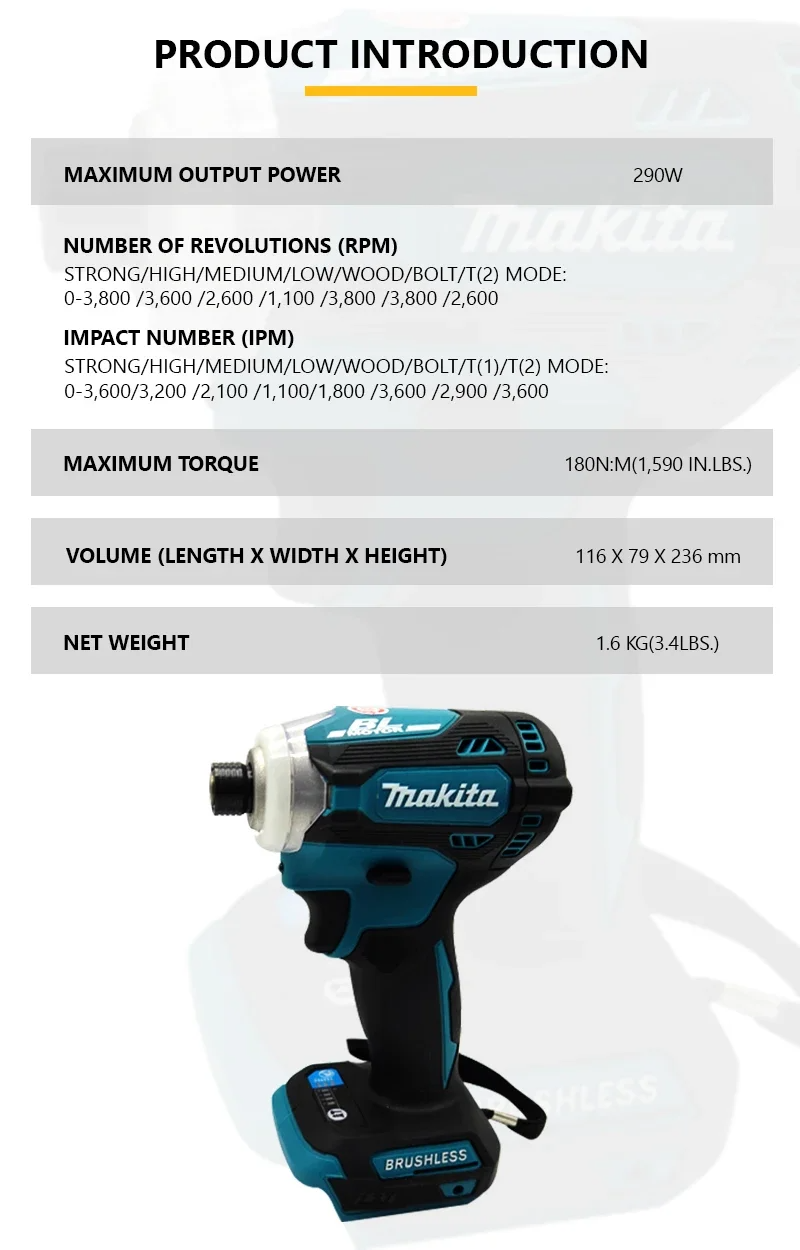 Makita Brushless Electric Tools DTD171, Motorista de impacto sem fio, Ferramenta Bare Motor, Power Tmakita, 18V Toolools