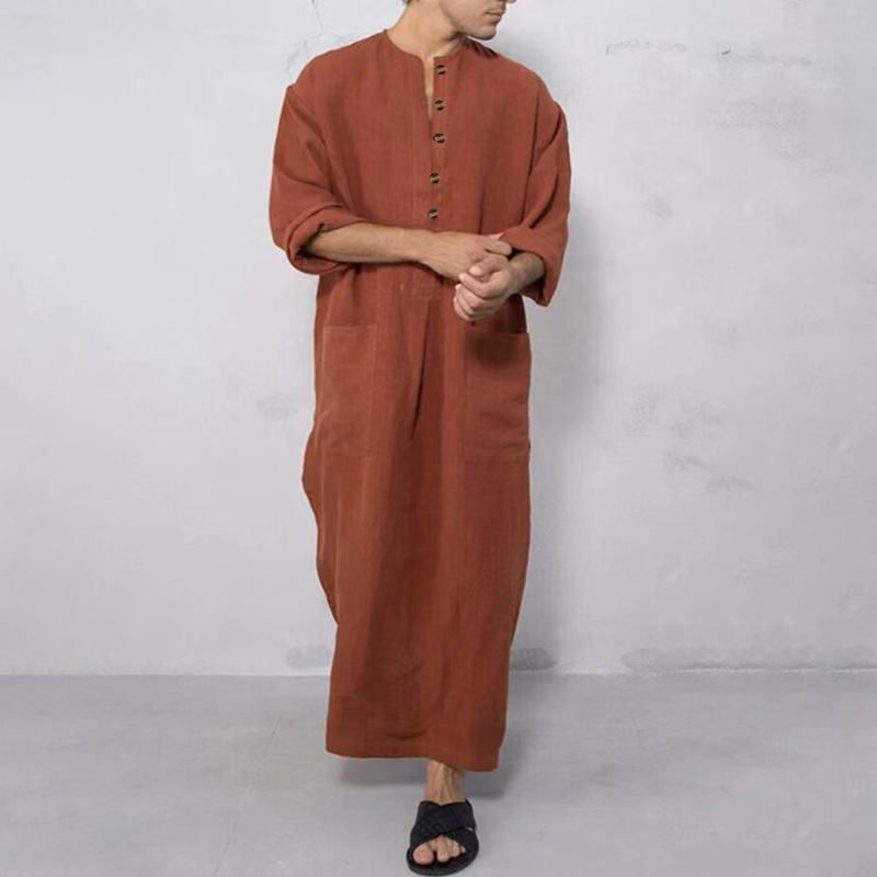 Jubba thobe árabe islâmico kaftan men linho algodão sólido manga curta com capuz robes dubai médio oriente muçulmano roupas abaya homme