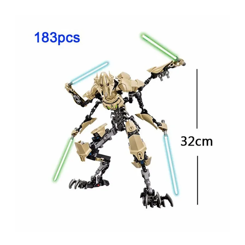 Ksz714 Star ของเล่นอะนิเมะหุ่นยนต์ทั่วไป Grievous พร้อม Lightsaber Hilt Combat Weapon ชุดบล็อกประกอบรูปของเล่นของขวัญ