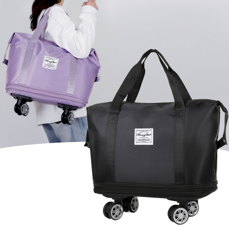 Bagagem expansível com roda universal, grande capacidade, separação seca e molhada, armazenamento, viagem, fitness, bagagem leve