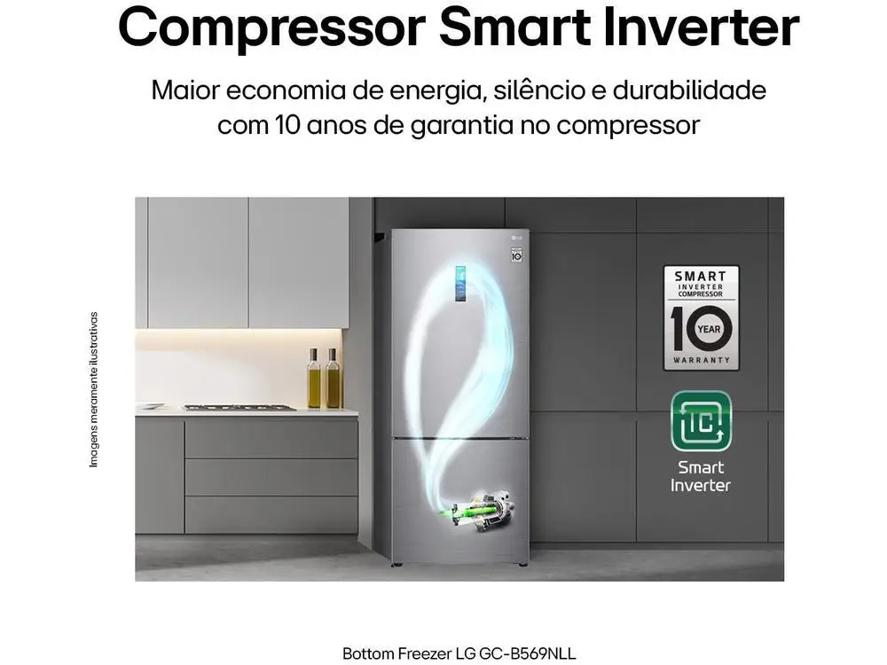 Geladeira/Refrigerador LG Frost Free Smart Inverse Prata 451L Inox Look GC-B569NLLM.APZFSBS - 220V