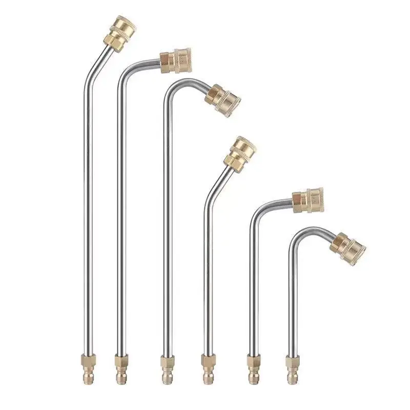 Varita de extensión de lavadora de alta presión, herramienta de limpieza de varilla de cabeza curva, 1/4 lanza de conector rápido, 25 °/90 °/U