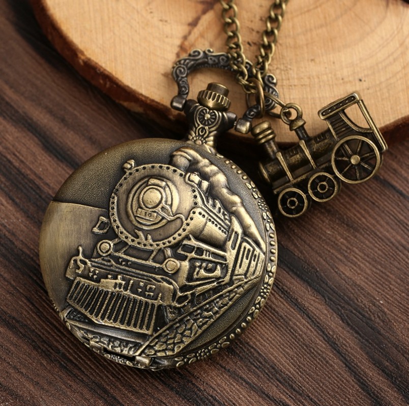 남성 남성 빈티지 시계에 대한 목걸이 체인 펜던트 선물과 클래식 레트로 Steampunk 기차 석영 주머니 시계