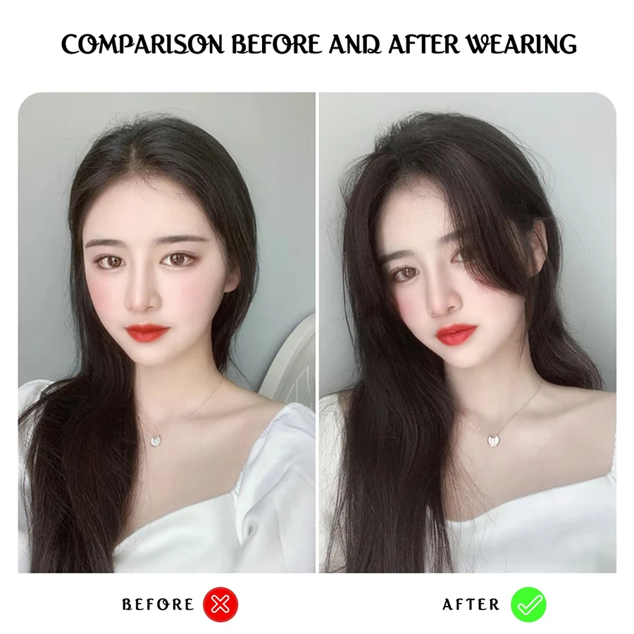 Synthetic False Bangs Hair Extensions Clip In Middle Part French Natural Fake Fringe Hair Piece for Women Side Bangs Fake hair