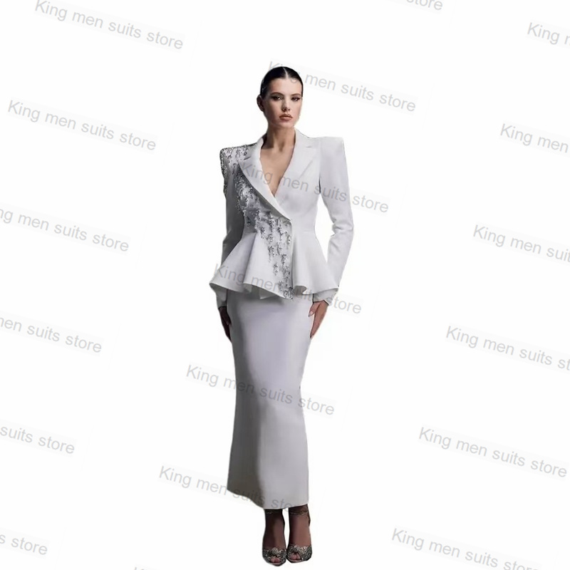 Ensemble de jupe imbibée CitroWhite pour femme, blazer 2 pièces, robe de Rhmidi, sur mesure, smoking de mariée formelle, manteau de veste d'automne