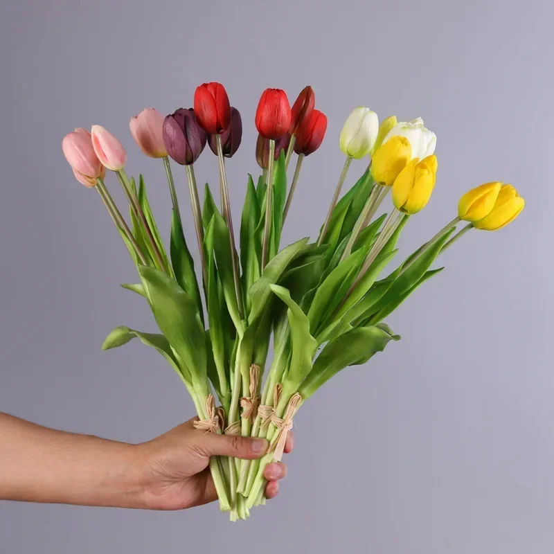 5 uds flores artificiales tulipán suave flor falsa tacto Real hogar jardín mesa decoración de boda simulación ramo de tulipanes de 5 cabezas