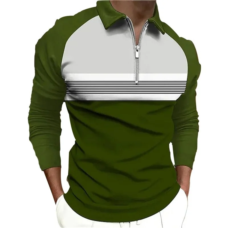 2024 春メンズポロシャツ長袖スタンドベーシックブラウス Tシャツトップカジュアル Tシャツ男性シャツ
