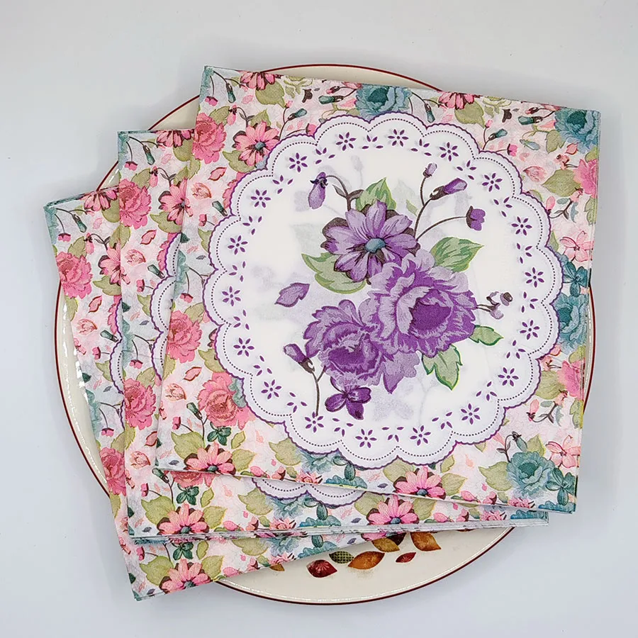 10/20pcs 33cm 2Layer Creative Flower Napkins Party Decoration Tissue Creative Hanging Paper Restaurant Paper DIY Decoupage Paper