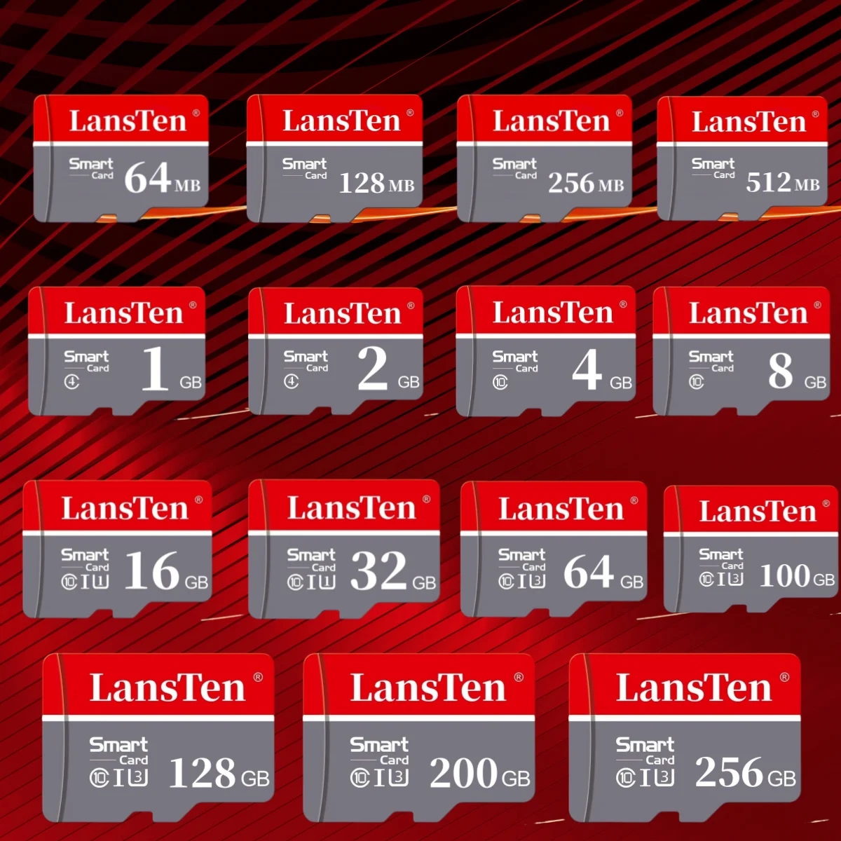 Hochleistungs-Speicherkarte der Klasse 10, – 64 MB, 128 MB, 256 MB, 512 MB, 1 GB, 2 GB, 4 GB, 8 GB, 16 GB, 32 GB, 64 GB, 100 GB, 128 GB, 200 GB, 256 GB