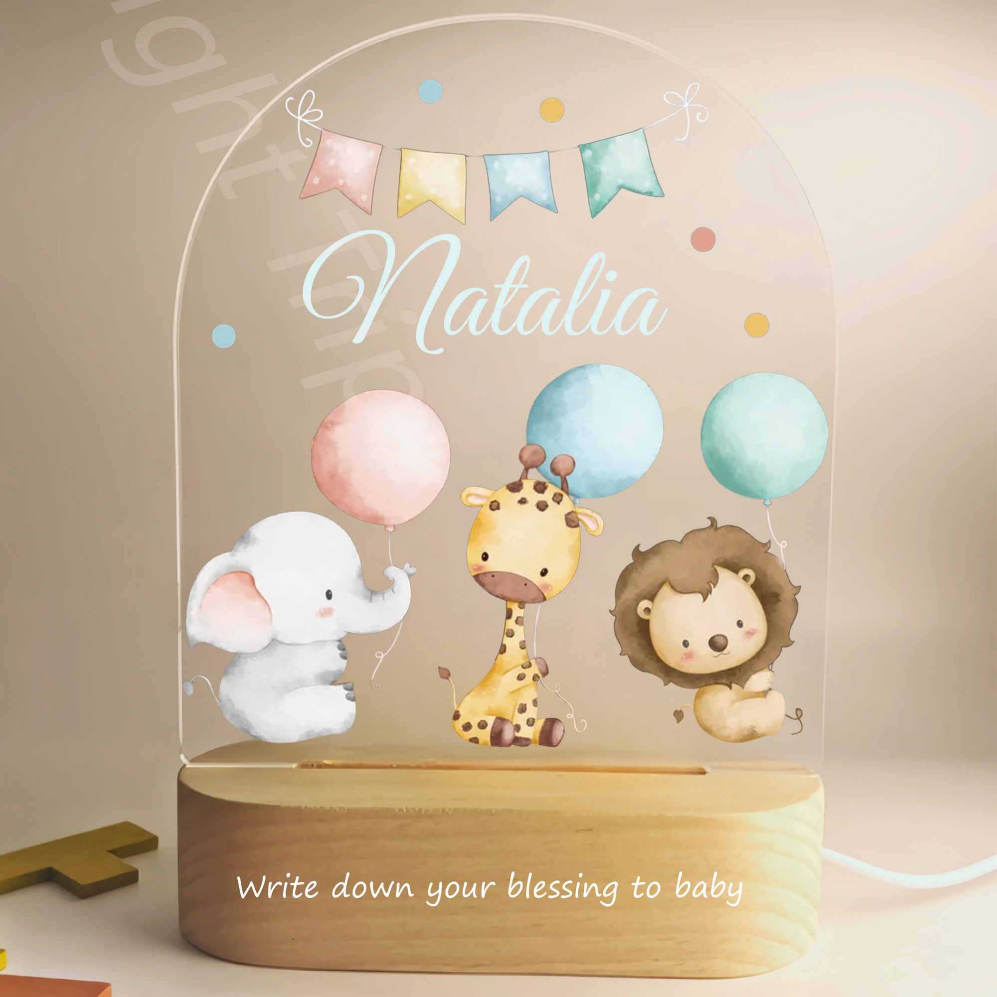 Customized Baby Birth Night Light Personalized Name Animal Bear Bunny Rabbit with USB Lamp for Bedroom Birthday Christmas Gift