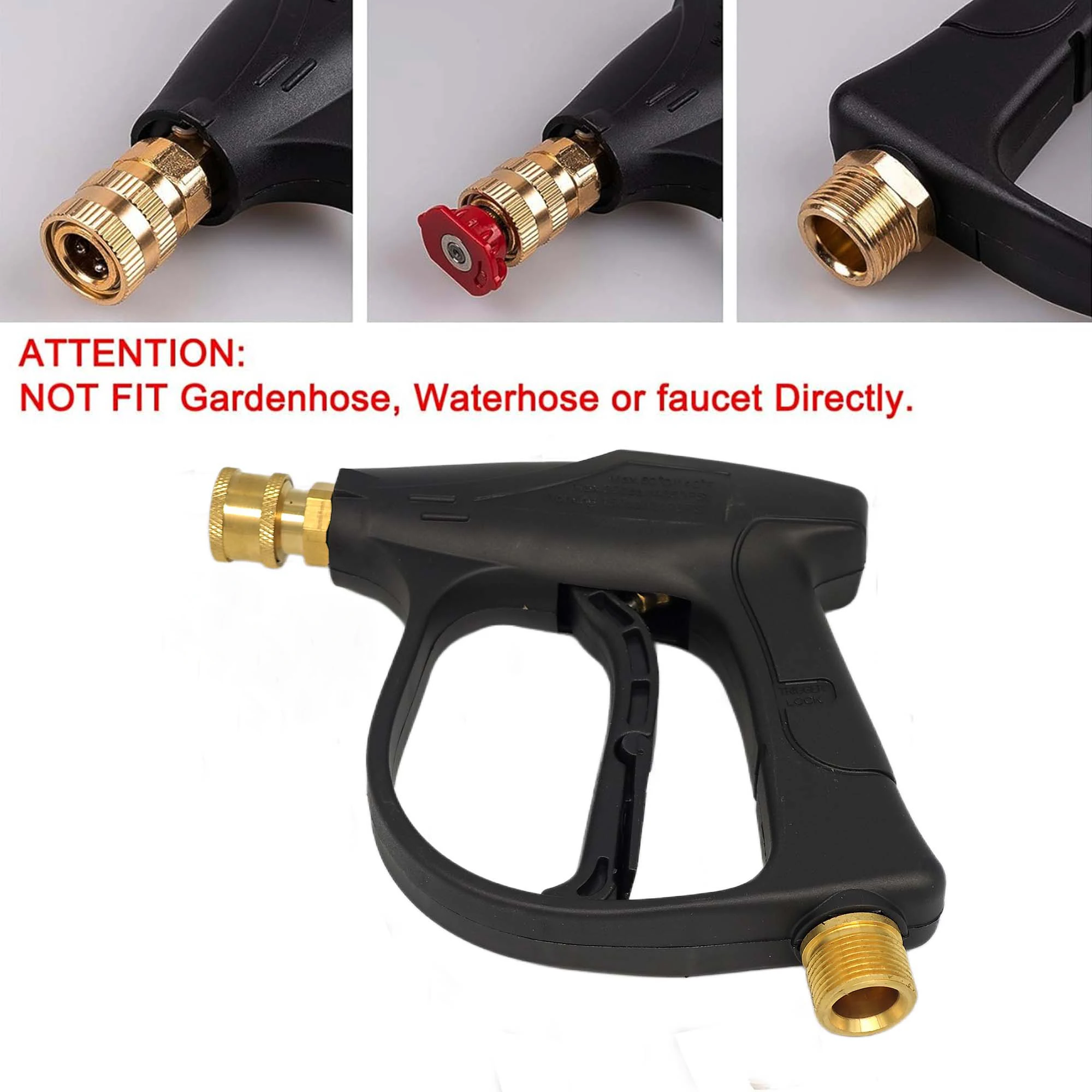 Power washer for high-pressure washers with short guns and M22-14 mm inlet connectors