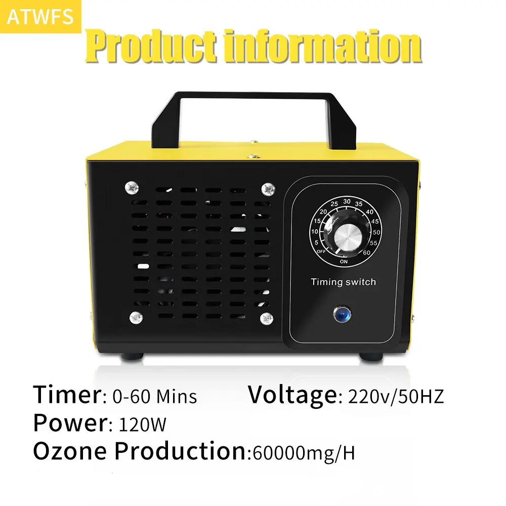 Atwfs เครื่องผลิตโอโซน220V 60g, เครื่องกรองอากาศสำหรับทำความสะอาดโอโซนฆ่าเชื้อโรค