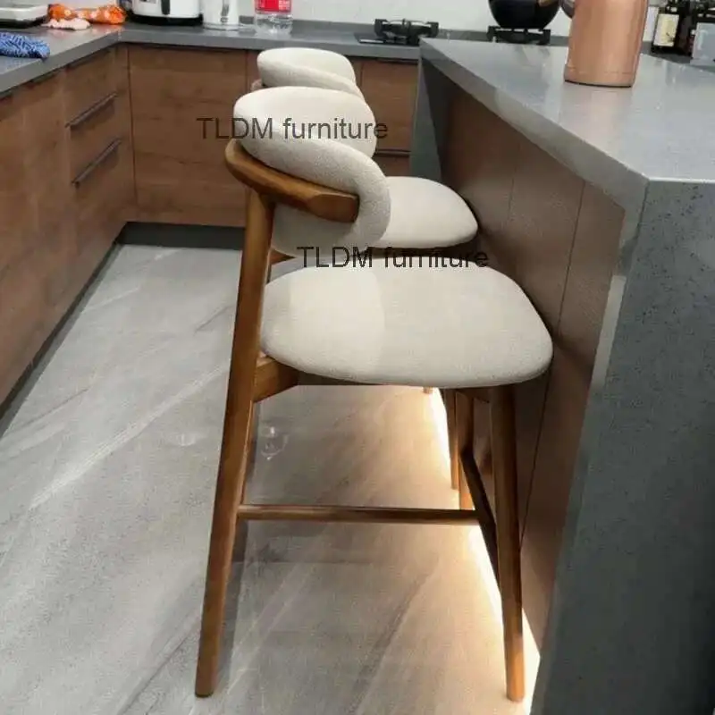 Nordic luz de luxo cadeiras barra madeira maciça moderna casa cozinha alta bancos barra designer tecido encosto fezes para móveis barra