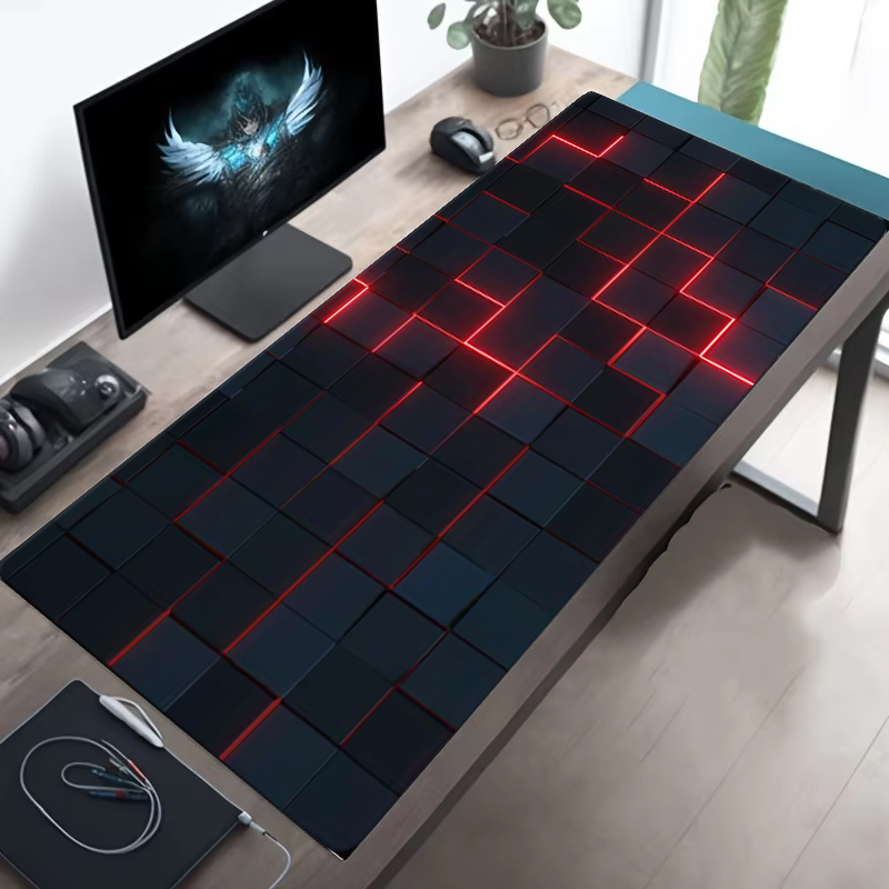 Large gaming Mouse Pad Big Red Blue gradient design non-slip rubber sewn edge gaming desk mat keyboard gamers and office work