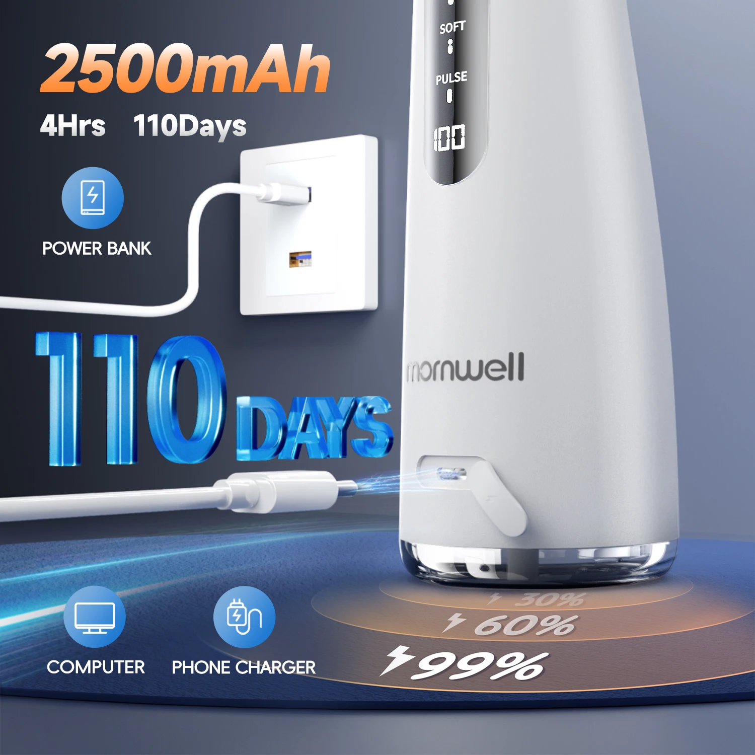 Mornwell 5032 Miệng Irrigator Nha Khoa Làm Trắng Răng Đồ Gia Dụng Sonic Nước Flosser 270ML Bình Răng Bụi Nha Khoa Nước