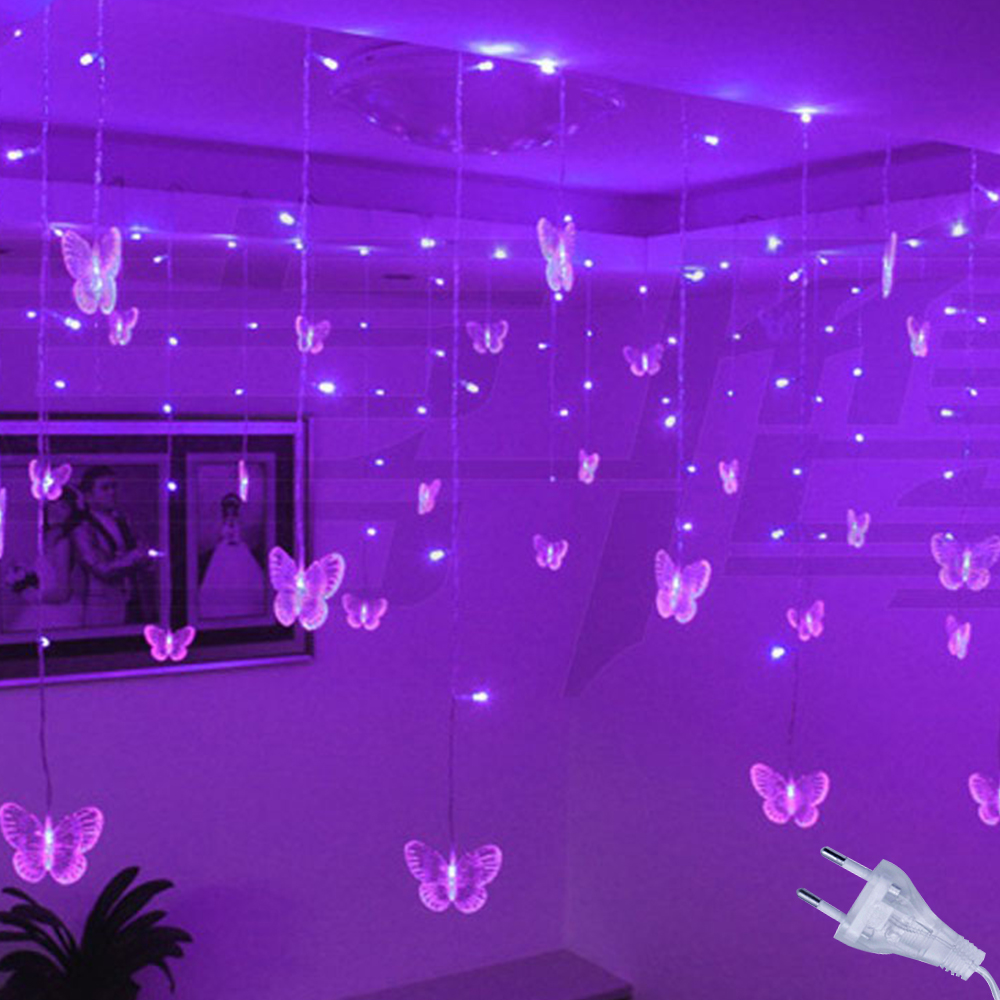 Rose violet LED papillon guirlande rideau fée lumières chaîne pour chambre salon maison mariage décoration chambre décorations