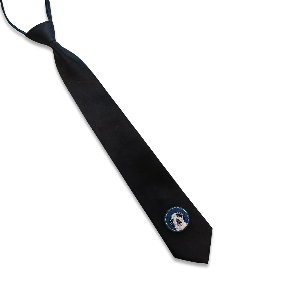 49CM Dierenborduurwerk Luie stropdas Homecoming Student Rits Stropdas Jk Kraag Effen kleur Zwarte stropdas voor academische nachtclubstijl