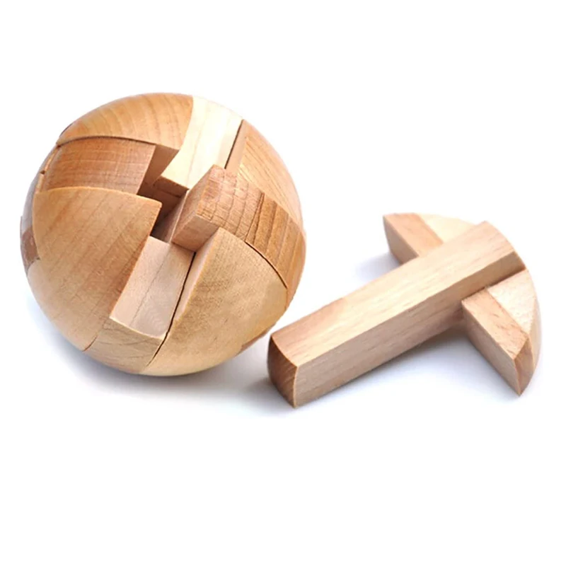 Kongming-Schloss aus Holz, rundes kugelförmiges 3D-Puzzle, Intelligenzspielzeug für Denksportaufgaben, Kugelpuzzles für Erwachsene und Kinder