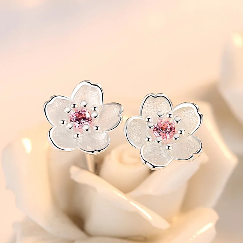925 Sterling Silber Rosa Lila Zirkon Blume Kleine Ohrstecker Für Frauen Hochzeit Elegante Luxus Schmuck Zubehör Großhandel
