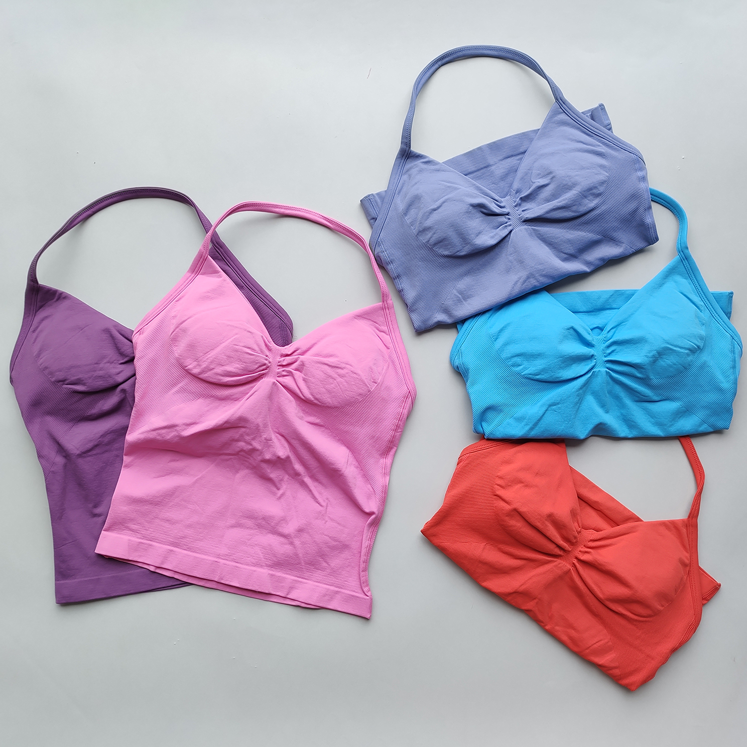 Top de gimnasio con tiras palangre de impacto, ropa de gimnasio sin espalda, sujetador incorporado con copas extraíbles, camisetas sin mangas de Yoga