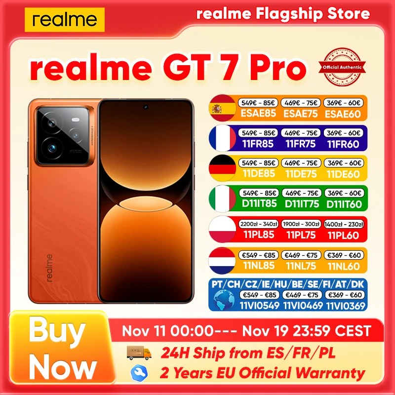 Realme GT 7 Pro Smartphone 5G Versão Global Snapdragon 8 Elite 6.78 ''120Hz Tela Eco OLED 120W SUPERVOOC 50MP Câmera NFC GPS