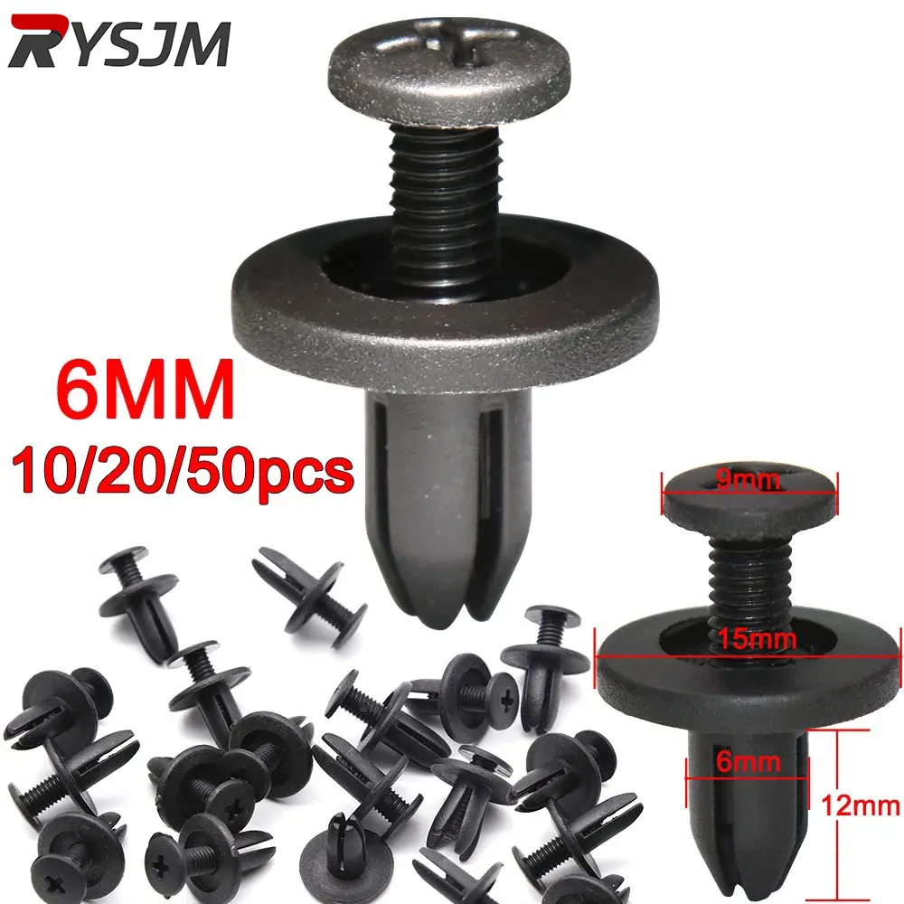 10 ~ 50 Uds. Remaches de plástico con agujero de 6mm para coche, Clip de empuje negro, Panel embellecedor de puerta de vehículo, Clips de sujeción de retenedor para Toyota