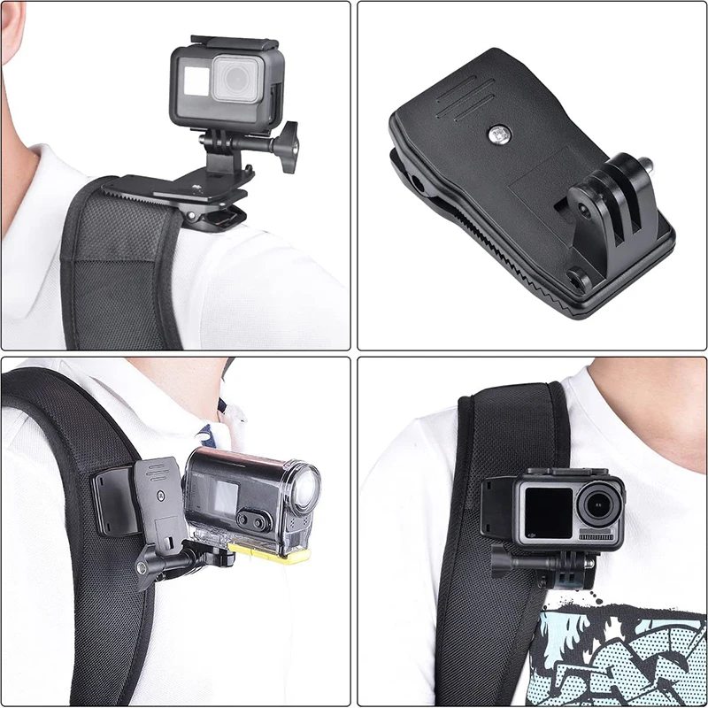 360° Rotatable Backpack Clip Strap Quick Mount For GoPro Hero 13 12 11 10 9 8 SJCAM SJ4000 AKASO Insta360 DJI Osmo Action Camera