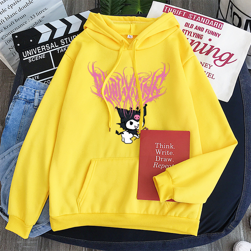 Sudadera con capucha de Anime japonés Sanrio Kuromi para mujer, sudadera Y2K para estudiantes, jersey de ocio y deportes al aire libre para primavera y otoño