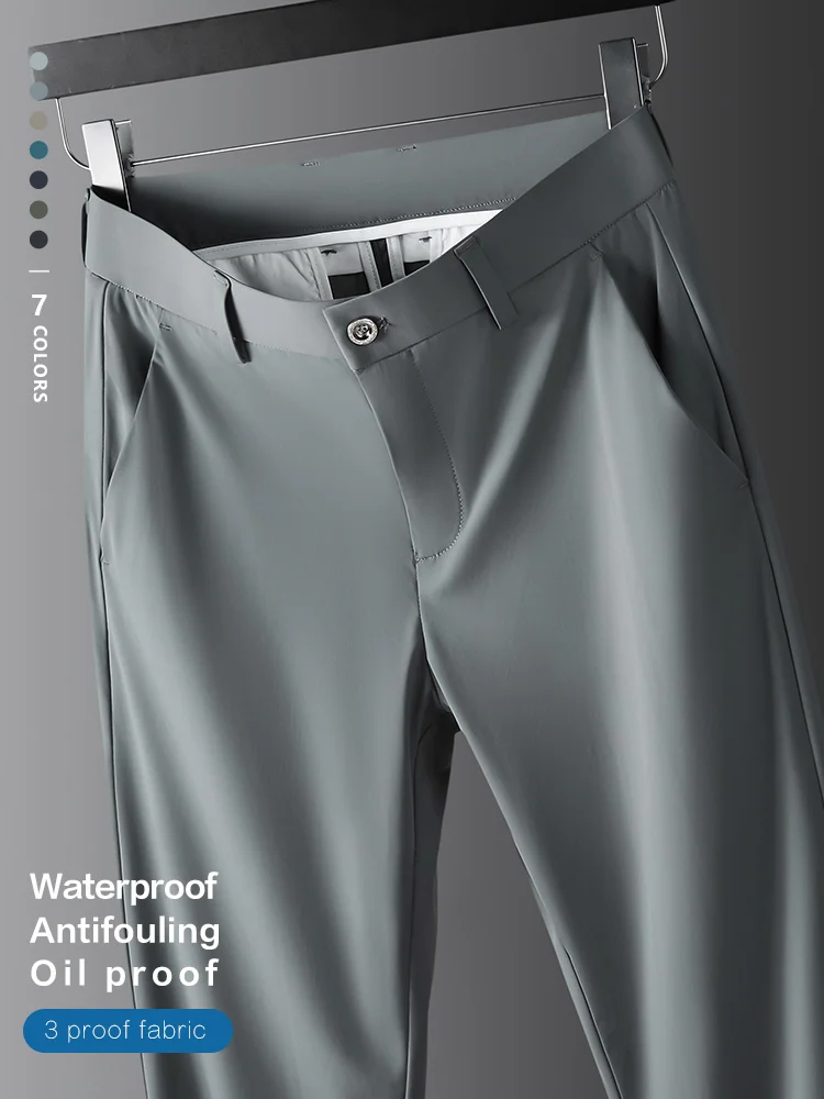 High Stretch Fabric All Seasons Business Pants Men Elastic Waist Classic Work Office Fleece Formal Suit Trousers Plus Size 40