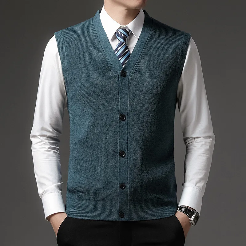 Suéter de punto de invierno para hombre, chaleco de lana todo en uno de Color sólido para hombres jóvenes, cárdigan, ropa superior para hombres