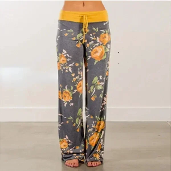 Plus Size Dames S-8XL Mode Casual Losse Stretch Afdrukken Trekkoord Lounge Broek Pyjama Lange Wijde Pijpen Broek