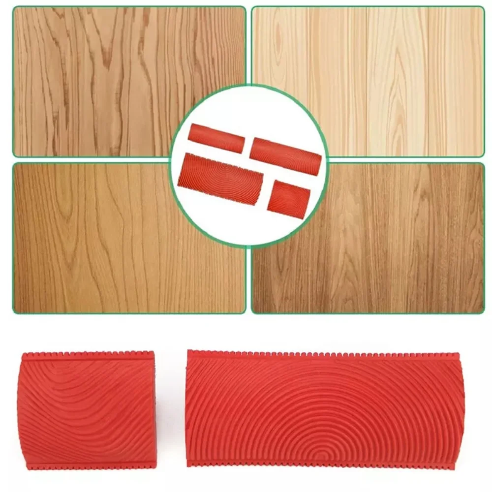 ไม้ยางพารา Grain Roller เลียนแบบไม้ Grain รูปแบบแปรงการตกแต่งบ้าน Art Embossing DIY ภาพวาดเครื่องมือ