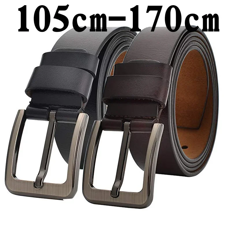 Cinturón de cuero auténtico para hombre de talla grande 170 160 150 140 130cm, cinturones de alta calidad para hombre, correa de moda de piel de vaca, pantalones vaqueros masculinos