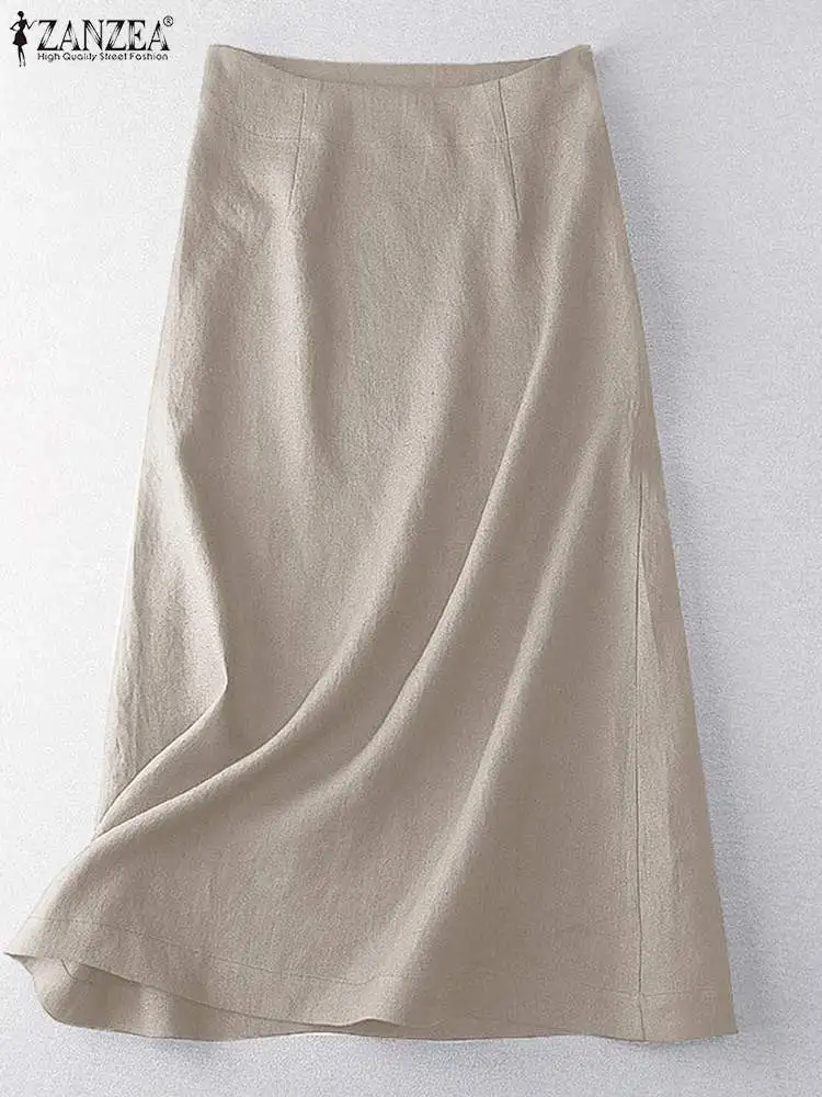 ZANZEA Frauen Kausal Midi Rock Sommer Mode Hohe Taille Röcke Jupe Party Arbeit A-linie Faldas Saia Robe Femme Oversize Vestido