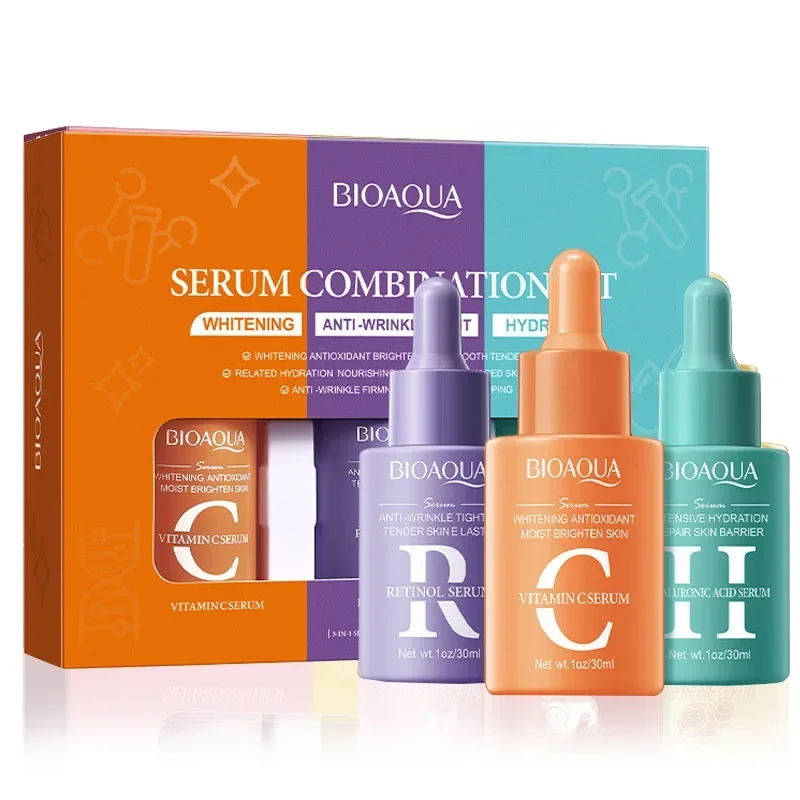 Vitamina C Retinol Soro Ácido Hialurônico, Hidratante Rosto, Refirmante, Iluminador Essência Facial, Produtos de Cuidados Com A Pele, 3Pcs