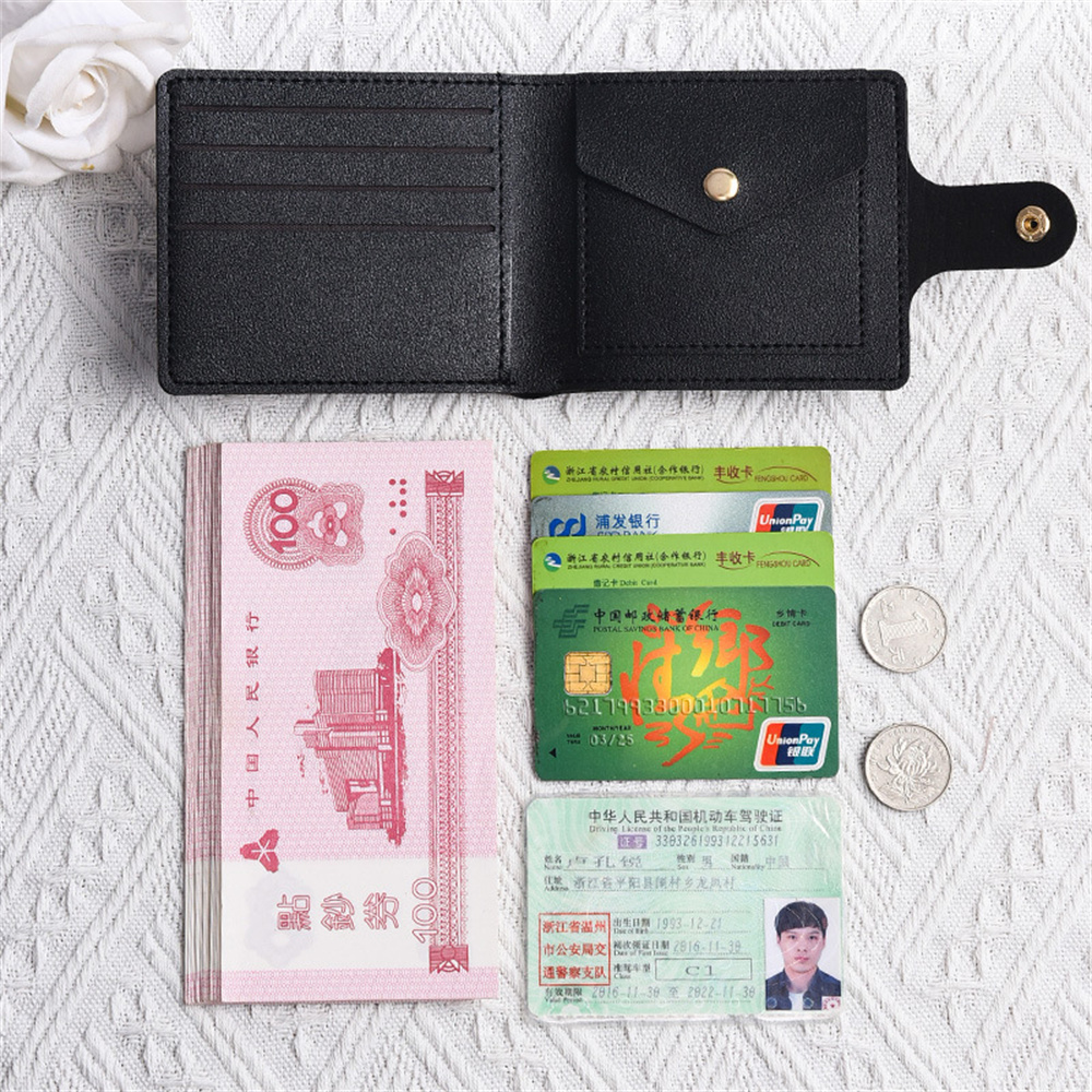 Pu Leather Small Short Wallet Bag Multi Card Holder Students Ultra-Thin Cowhide Coin Purse Clip Clutch Pouch For Men Women